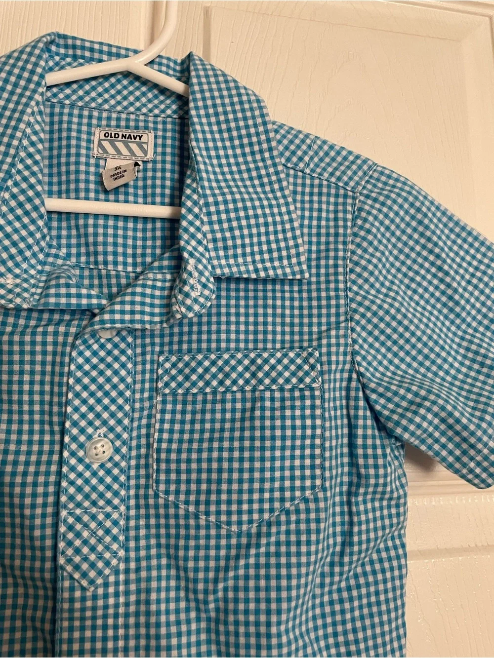 Blue Gingham Boys 3T Size Short-Sleeve Button Shirt
